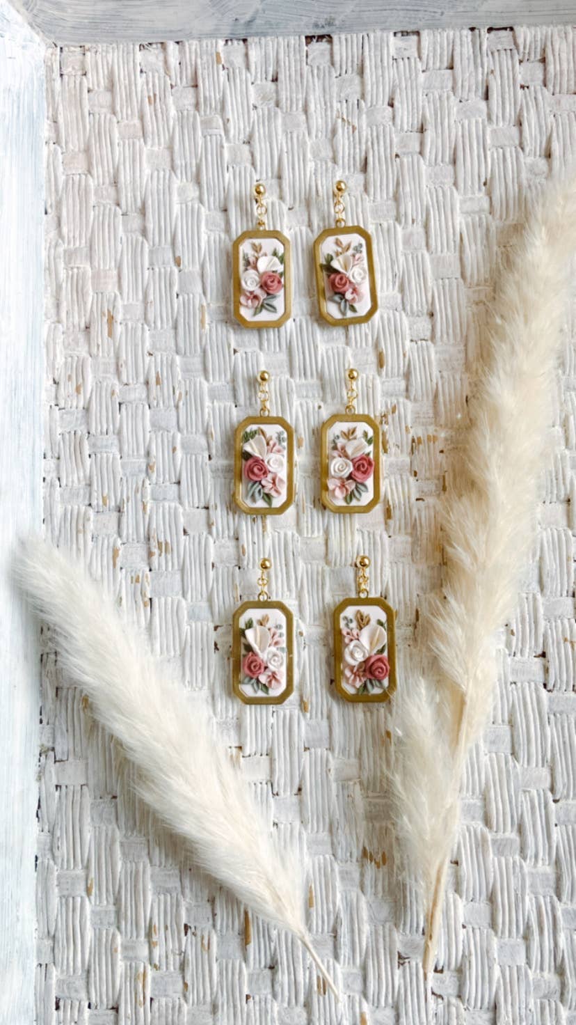 Rectangle Floral Short Dangles