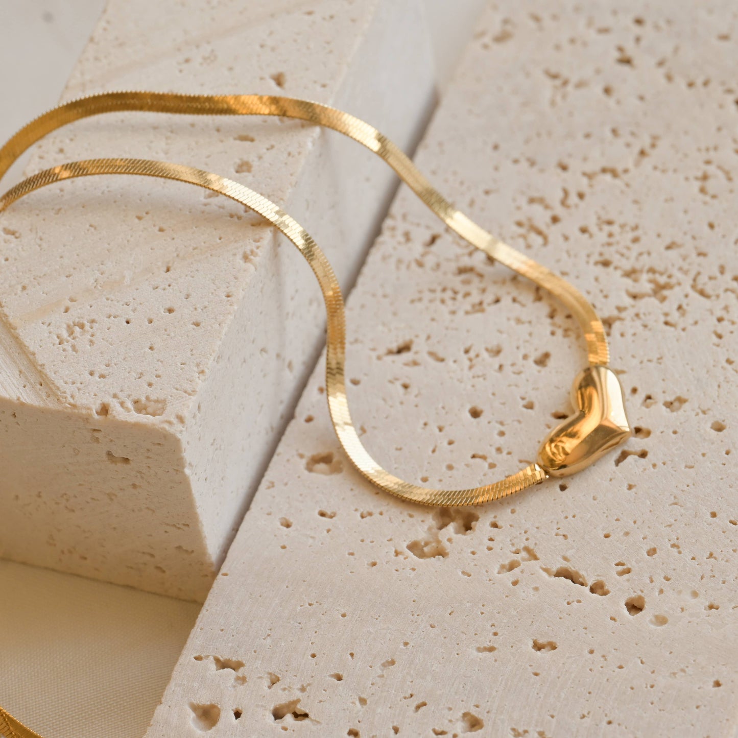 Heart of Gold Necklace 💗 Dainty Herringbone Necklace