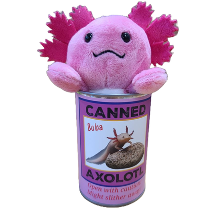 Canned Axolotl Stuffed 🥫 Animal Plush w/Jokes 🩷 Unique Gift