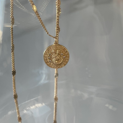 Poseidon Necklace. Gold Filed Coin Necklace. Vintage Chain