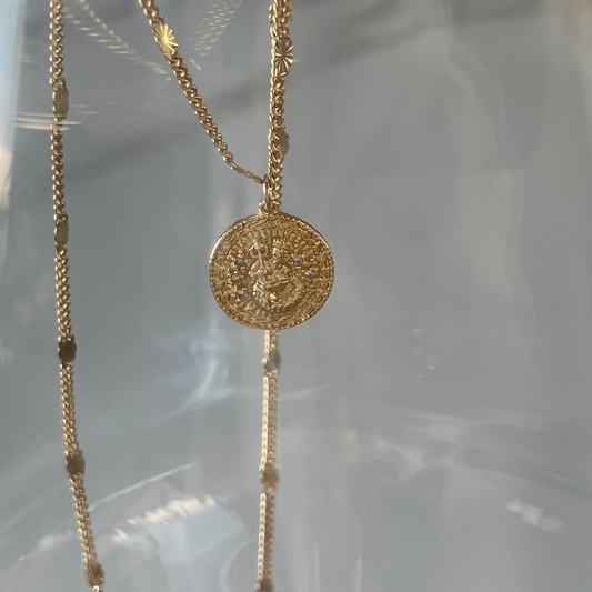 Poseidon Necklace. Gold Filed Coin Necklace. Vintage Chain