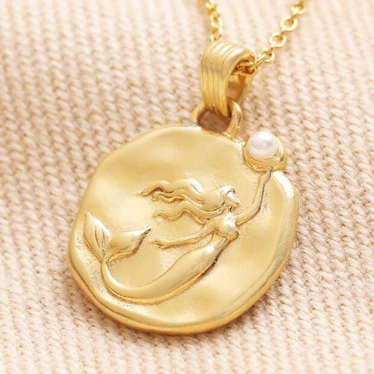 Mermaid Coin Pendant Necklace Gold