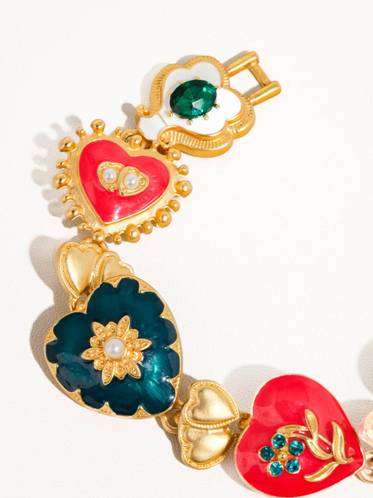 Bracelet Elysian en or 18 carats style bohème baroque couleur cœur