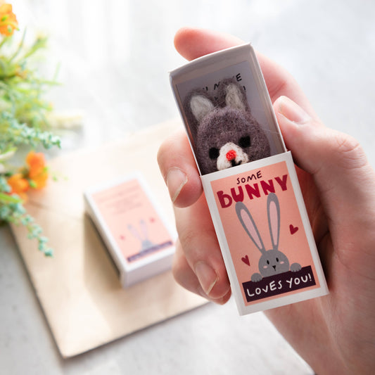 Some Bunny 🐰  Loves You Wool Felt Rabbit In A Matchbox