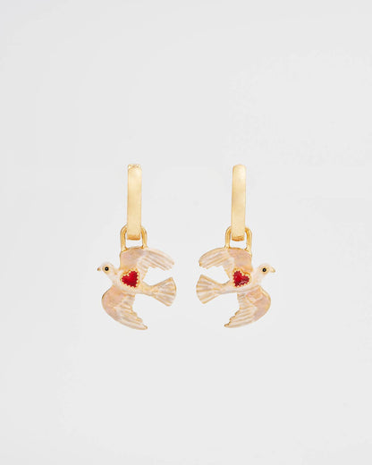 Heart Dove Huggie Earrings
