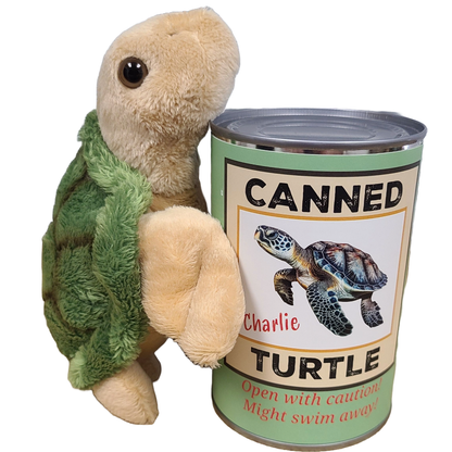 Canned Sea Turtle Stuffed Animal Plush w/Jokes 🐢 Unique Gift