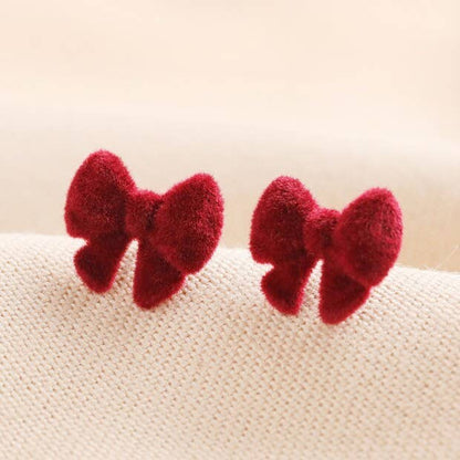 Sterling Silver Red Velvet Bow Stud Earrings