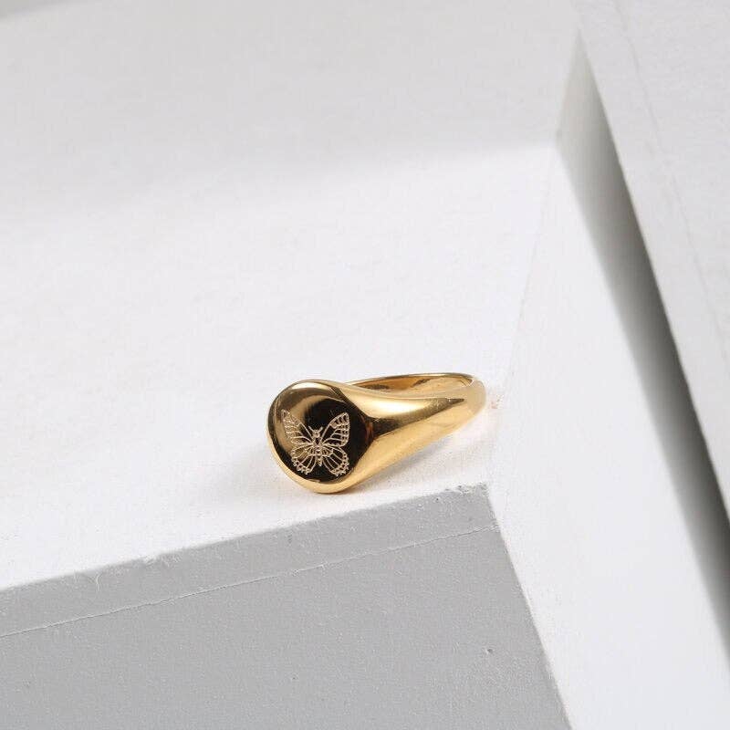 Float like a Butterfly Signet Gold Ring
