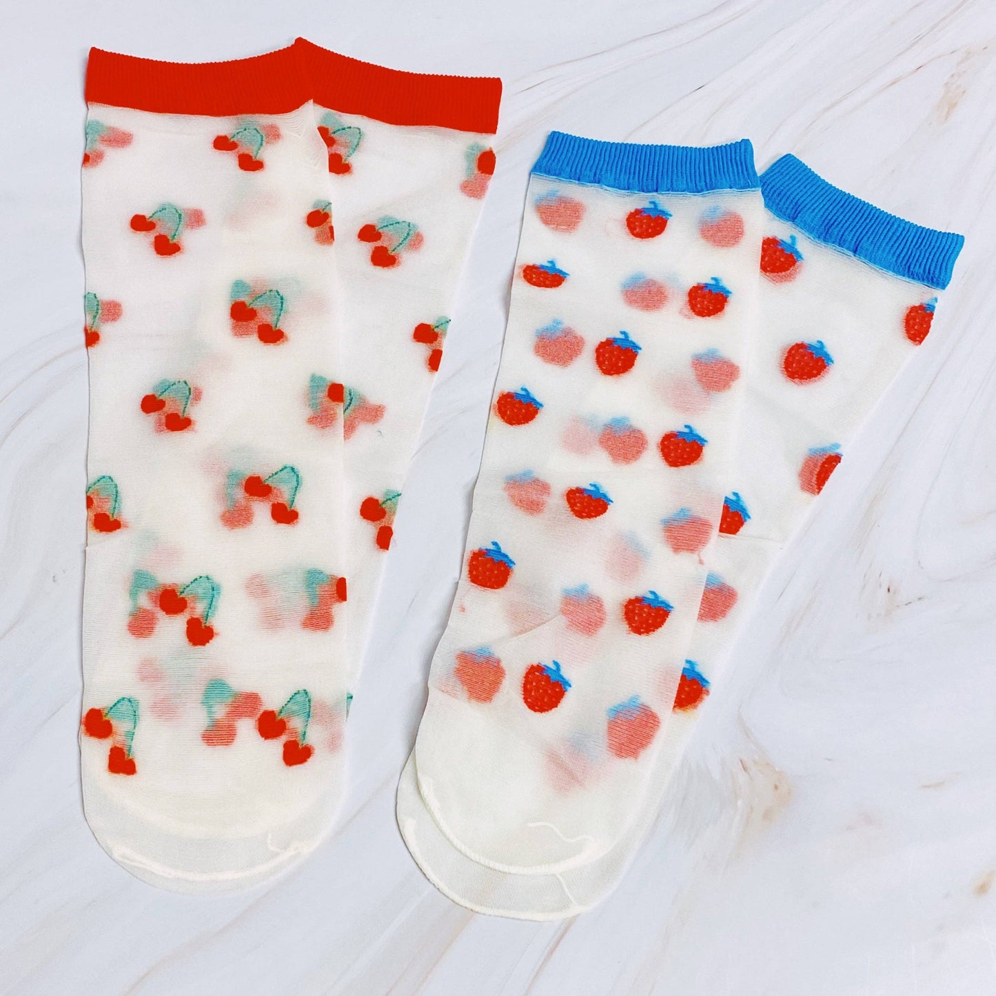 Lot de 2 paires de chaussettes transparentes sucrées et fruitées