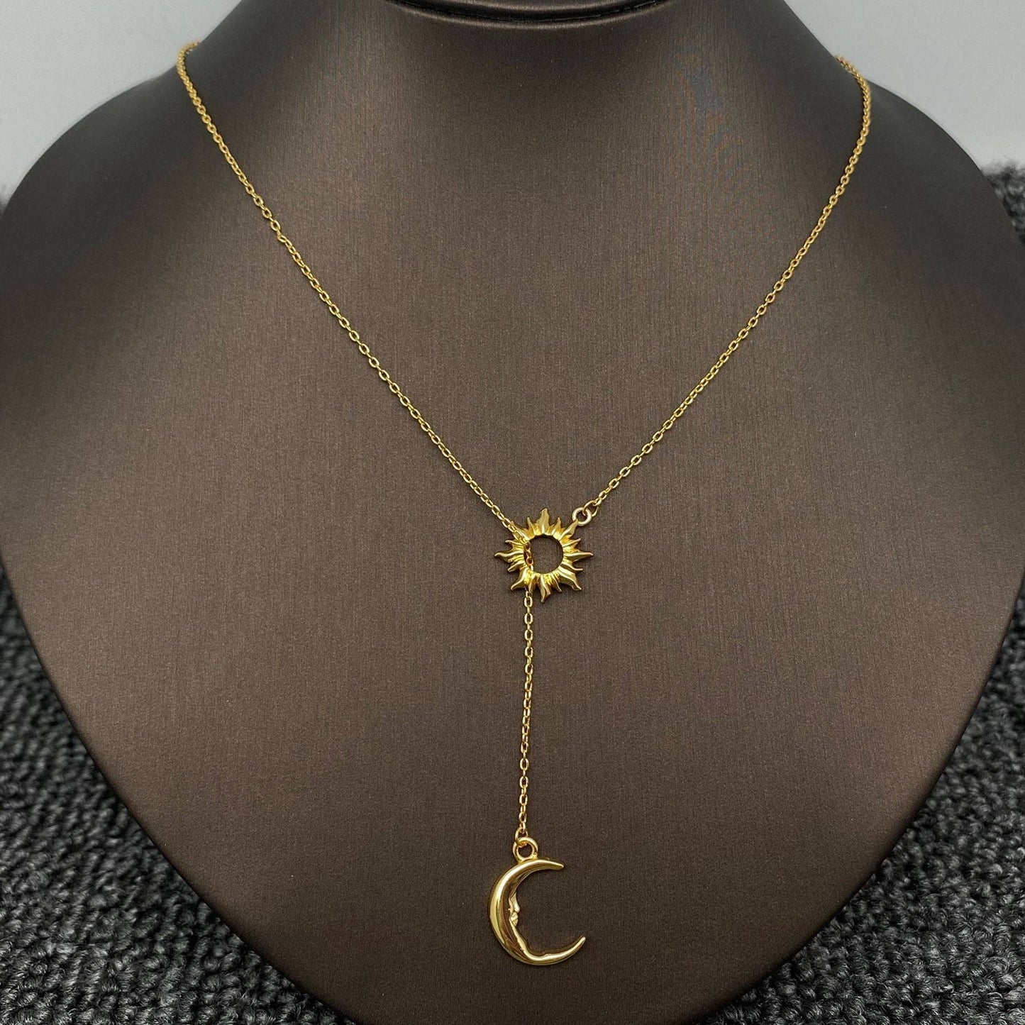 18K Moon Magic Gold Plated Sun Moon Lariat Necklace