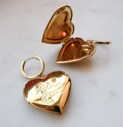 Love Wherever I Go Heart Locket Earrings