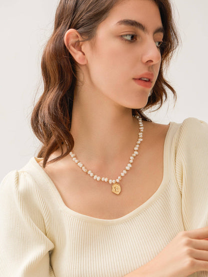 Aurora 18K Gold Coin Pendant with Natural Pearl Necklace