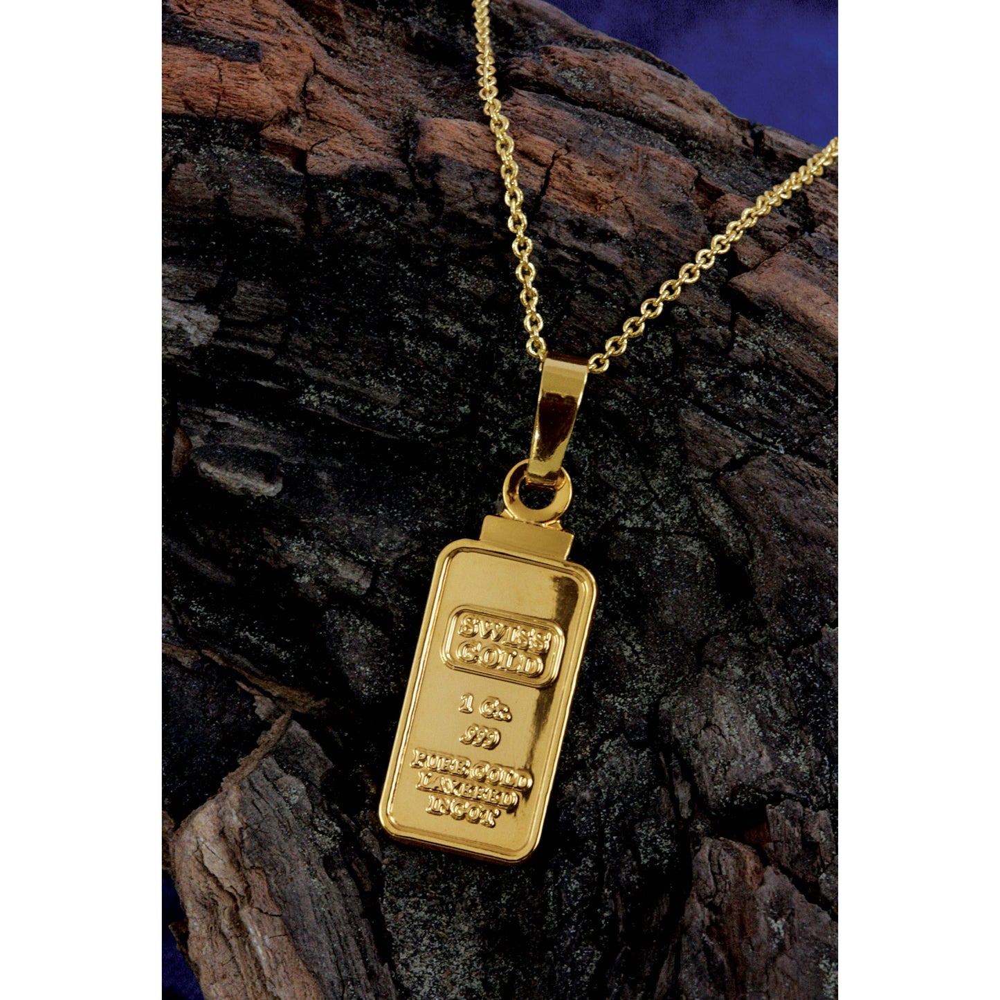 1 Gram Swiss Ingot Replica Pendant Layered in 24KT Gold