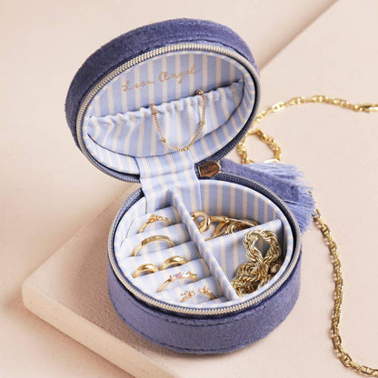 Moonrise Mini Round Velvet Travel Jewellery Case in Blue