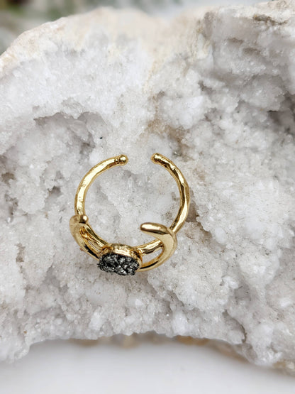 Abundance and Protection ✨Pyrite Crescent Moon Gold Ring  ✨ Adjustable
