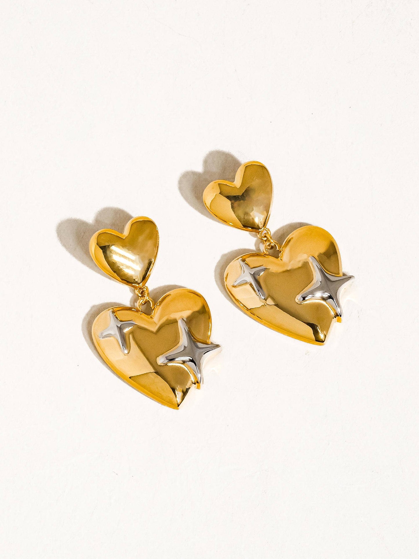 Sparkling 💖 Heart  18K Gold Non-Tarnish Heart & Star Dangle Earring