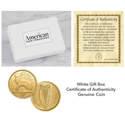 Gold Layered 3 Pence Irish Coin Goldtone Art Deco Earrings