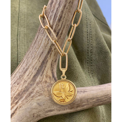 Gold-Layered Butterfly Coin Goldtone Paper Clip Pendant