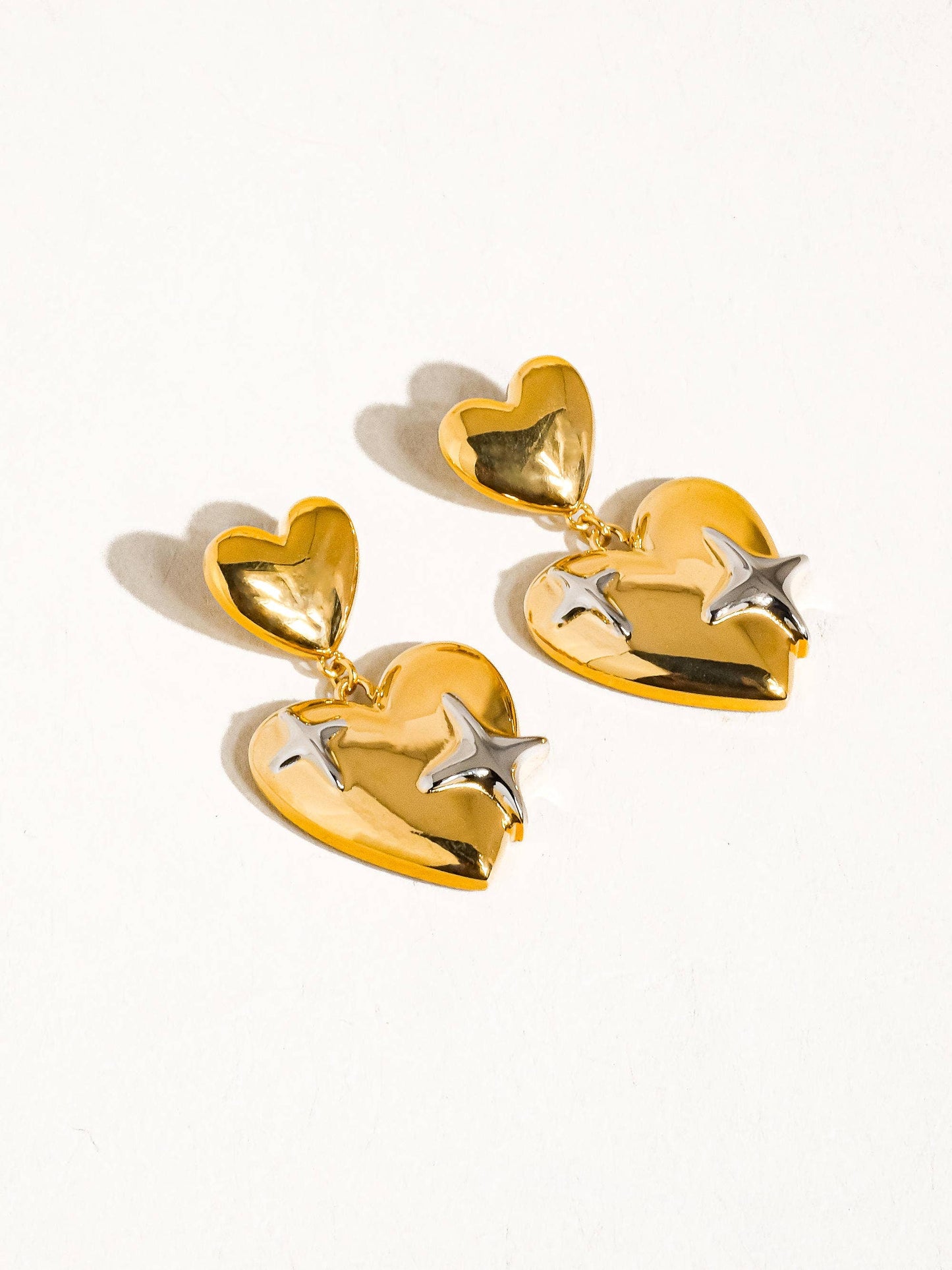 Sparkling 💖 Heart  18K Gold Non-Tarnish Heart & Star Dangle Earring