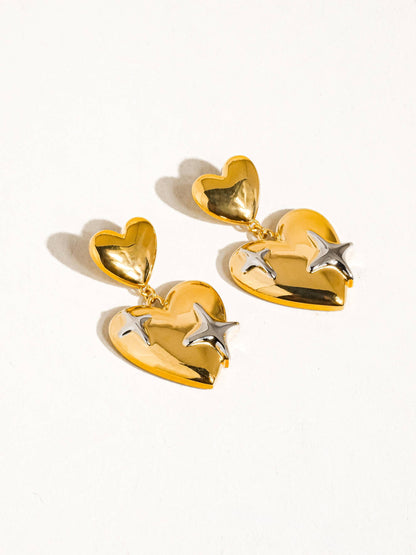 Sparkling 💖 Heart  18K Gold Non-Tarnish Heart & Star Dangle Earring