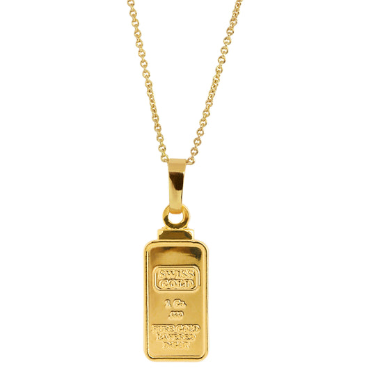 1 Gram Swiss Ingot Replica Pendant Layered in 24KT Gold