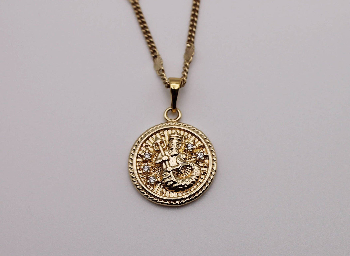 Poseidon Necklace. Gold Filed Coin Necklace. Vintage Chain