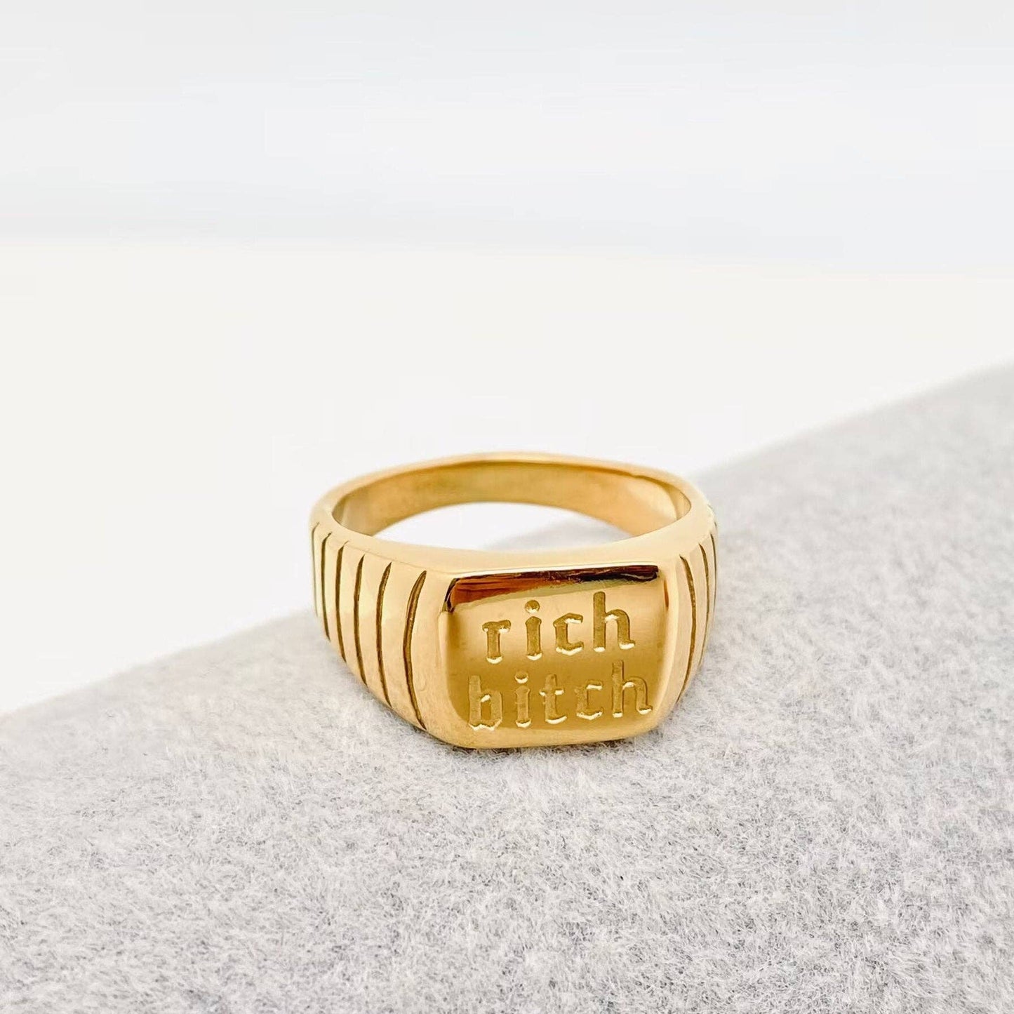 "Rich Bitch" 18K Gold Plated Stainless Steel Ring  ✨ Abundance ✨