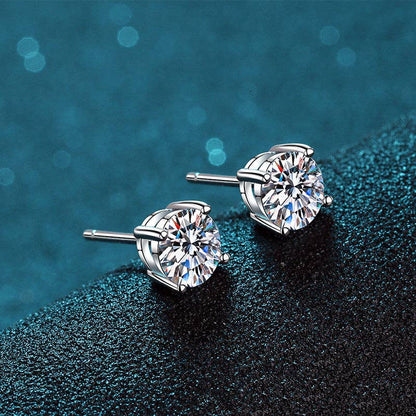An Instant Classic Four-Prong Moissanite Stud Earrings in 925 Sterling Silver