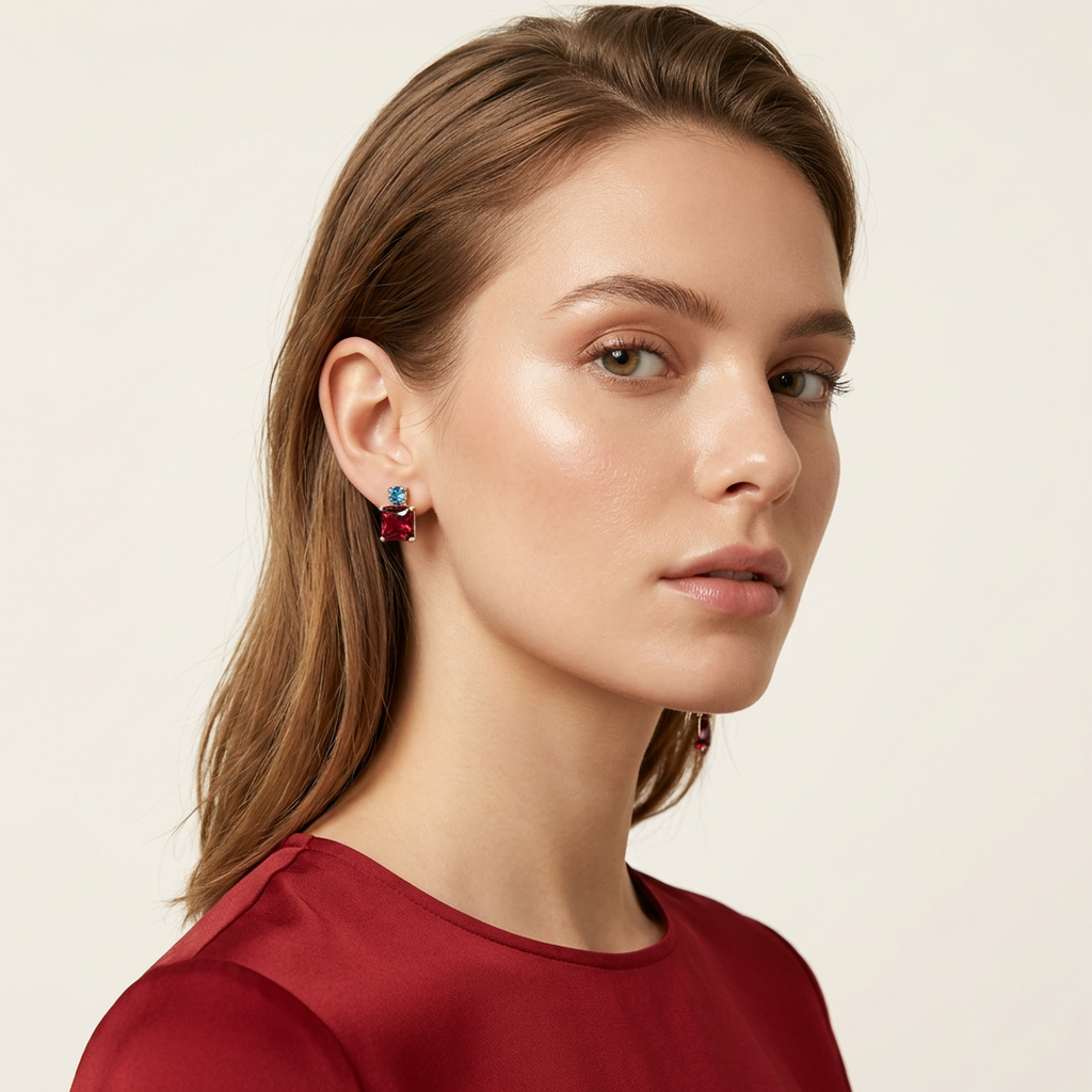 The Venetian Garnet & Aquamarine 14K Gold Filled Studs