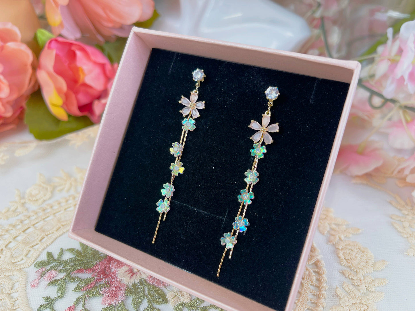 Handmade sakura flower dangle earrings