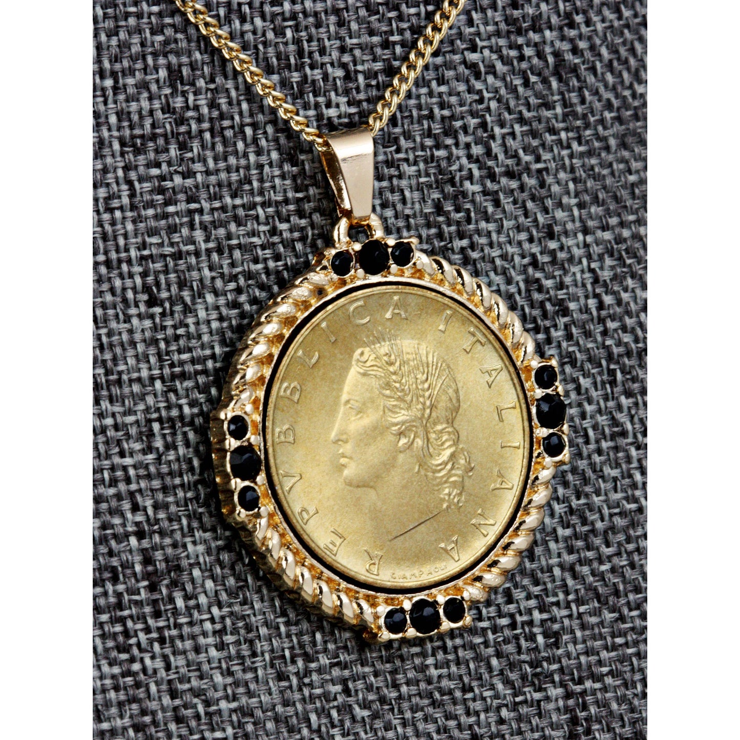 Italian 20 Lira Coin Medallion Pendant Necklace