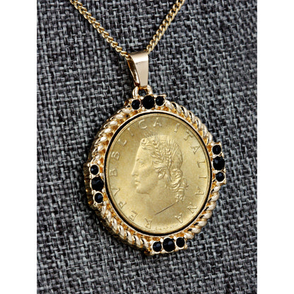 Italian 20 Lira Coin Medallion Pendant Necklace
