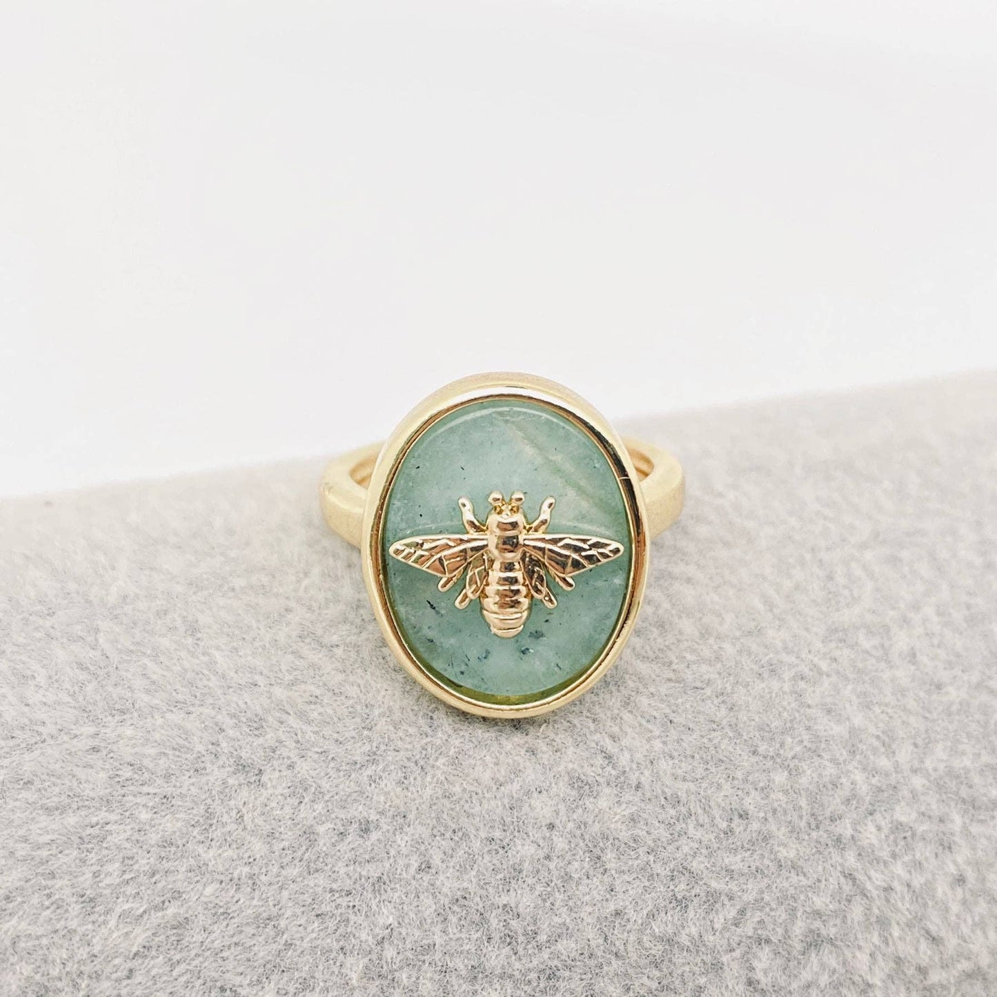Honeybee 🐝 Natural Stone Golden Bee Adjustable Ring 🐝