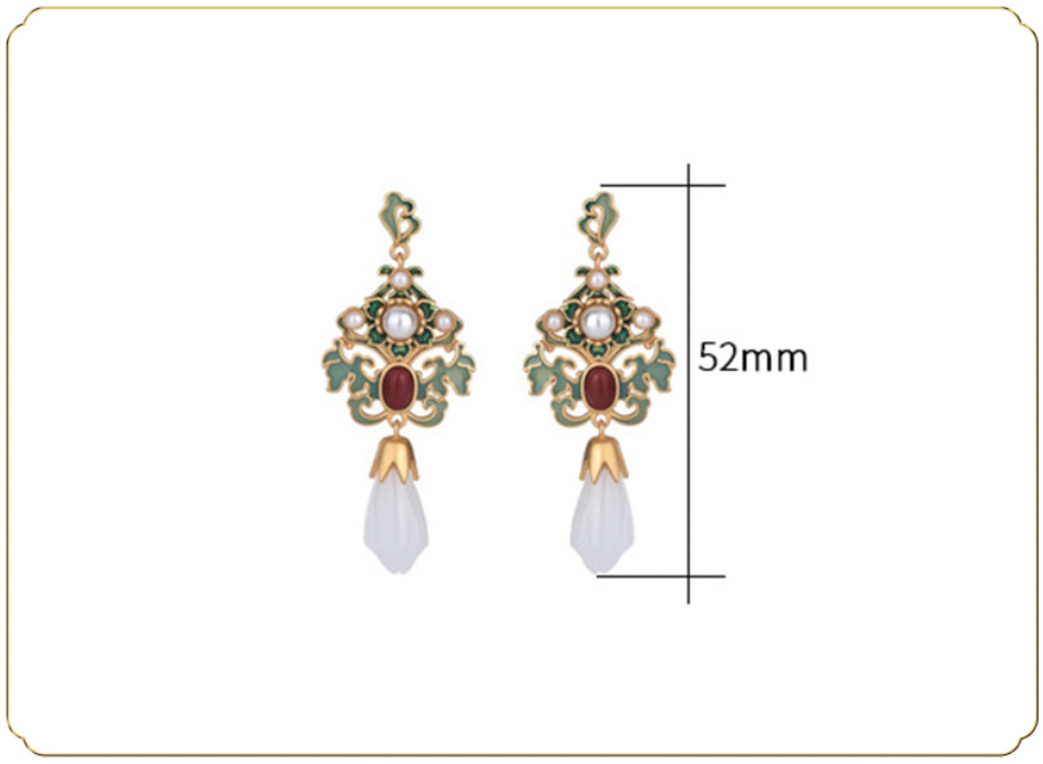 Enamel Luxury Earrings With Jade