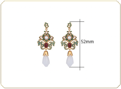 Enamel Luxury Earrings With Jade