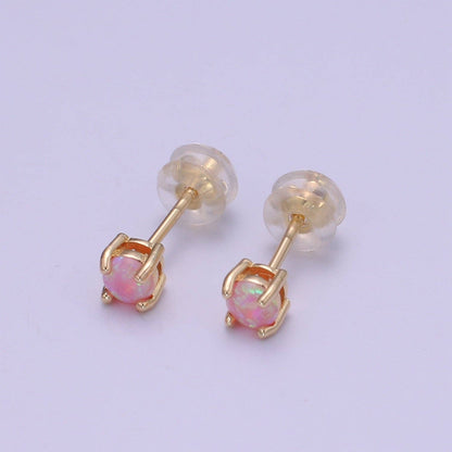 Pink Aura Opal Studs 💖 Minimalist Opal Stud Earrings in 18k Gold Filled Earring Pink Opal, Tiny Circle Dot Jewelry Dainty Stud Earring for gift
