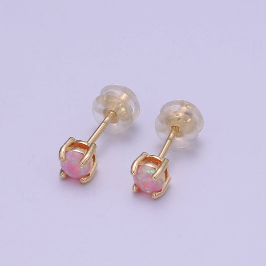 Pink Aura Opal Studs 💖 Minimalist Opal Stud Earrings in 18k Gold Filled Earring Pink Opal, Tiny Circle Dot Jewelry Dainty Stud Earring for gift