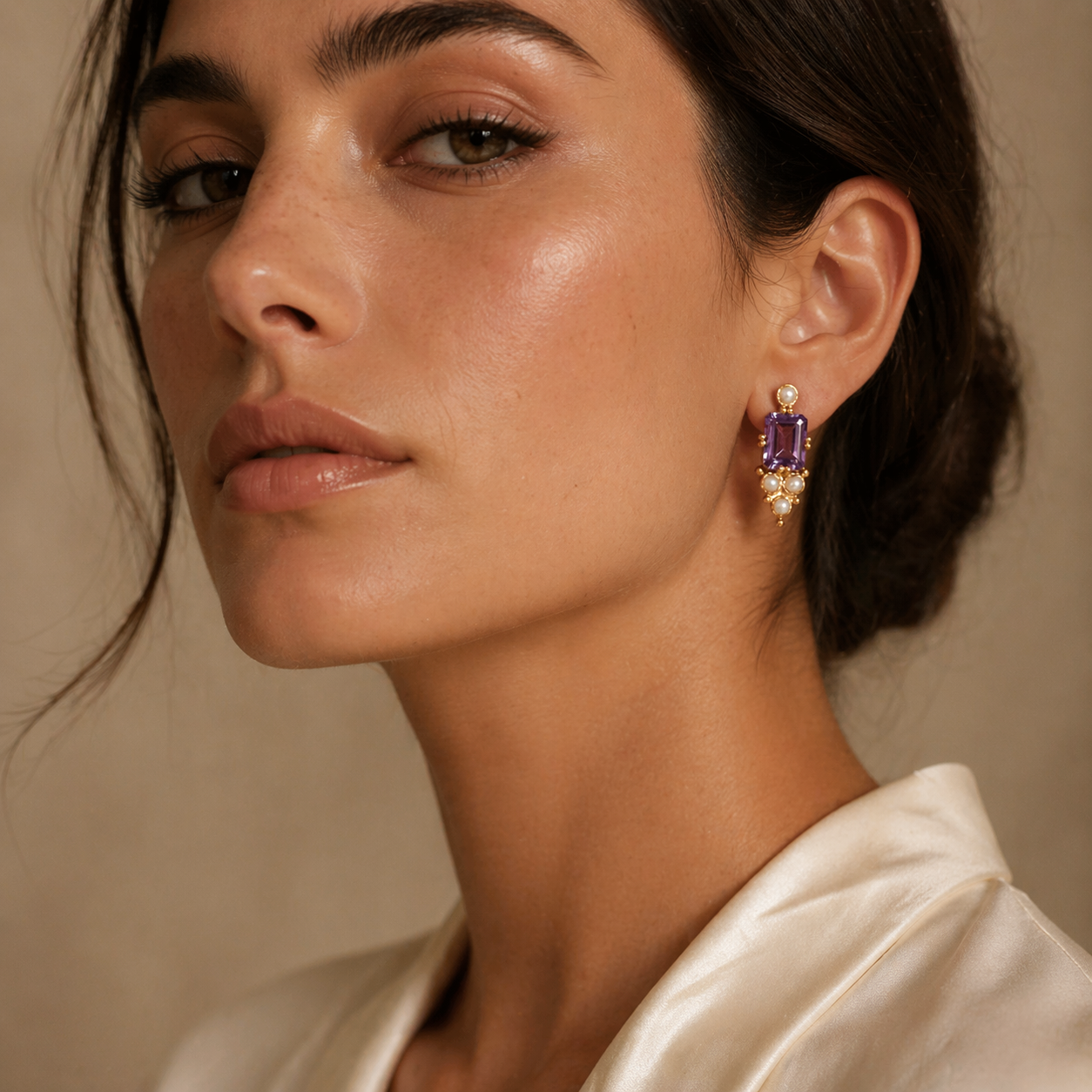 Boucle d'oreille "Daydreaming" en argent sterling, améthyste et vermeil perlé