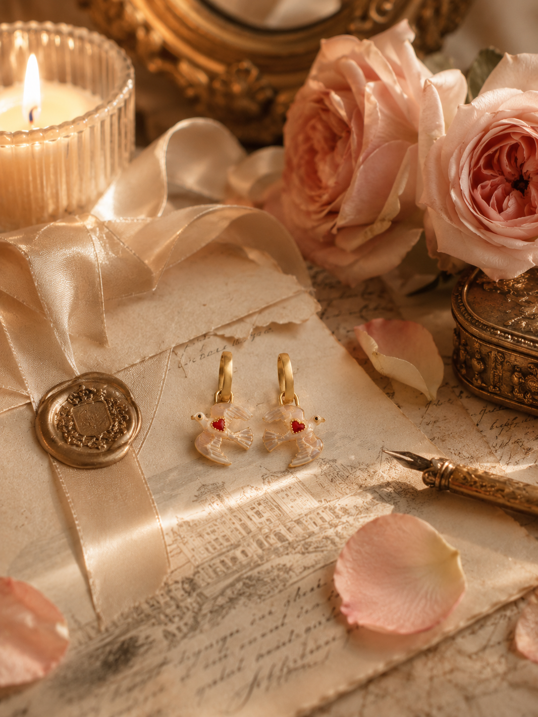 Heart Dove Huggie Earrings
