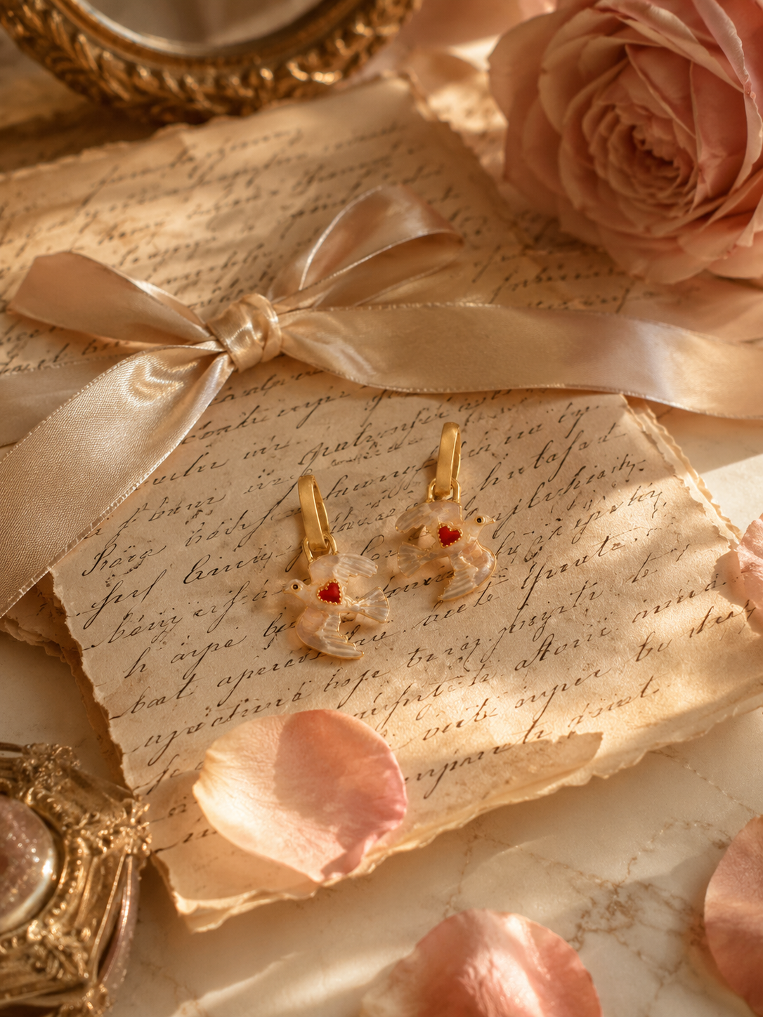 Heart Dove Huggie Earrings