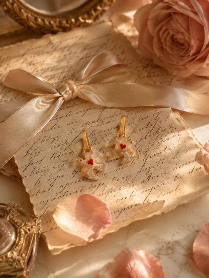Heart Dove Huggie Earrings
