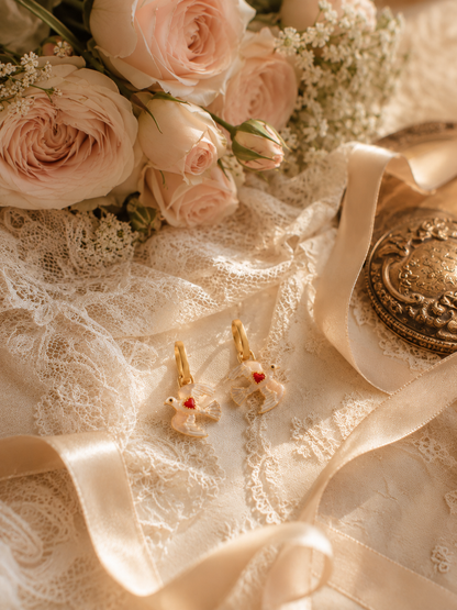 Heart Dove Huggie Earrings