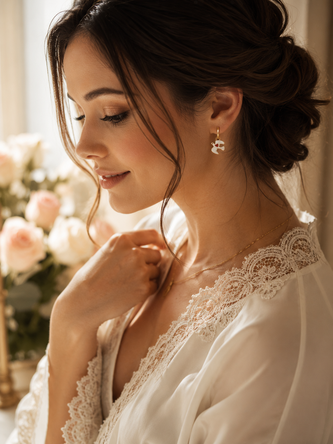 Heart Dove Huggie Earrings
