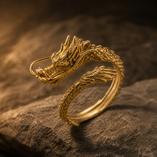 Bague dragon à écailles remplie d'or 24 carats réglable