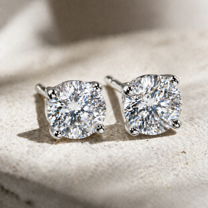 An Instant Classic Four-Prong Moissanite Stud Platinum Plated Earrings
