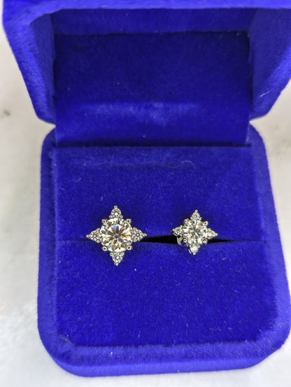 Four-ever A Lucky Girl Moissanite Clover Stud Earrings in Sterling Silver