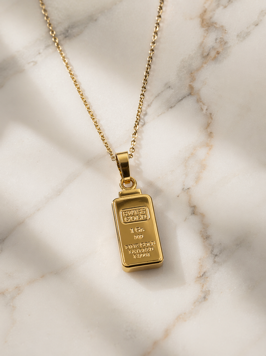 The Gold Standard Pendant 1 Gram Swiss Ingot Replica 24K Plated