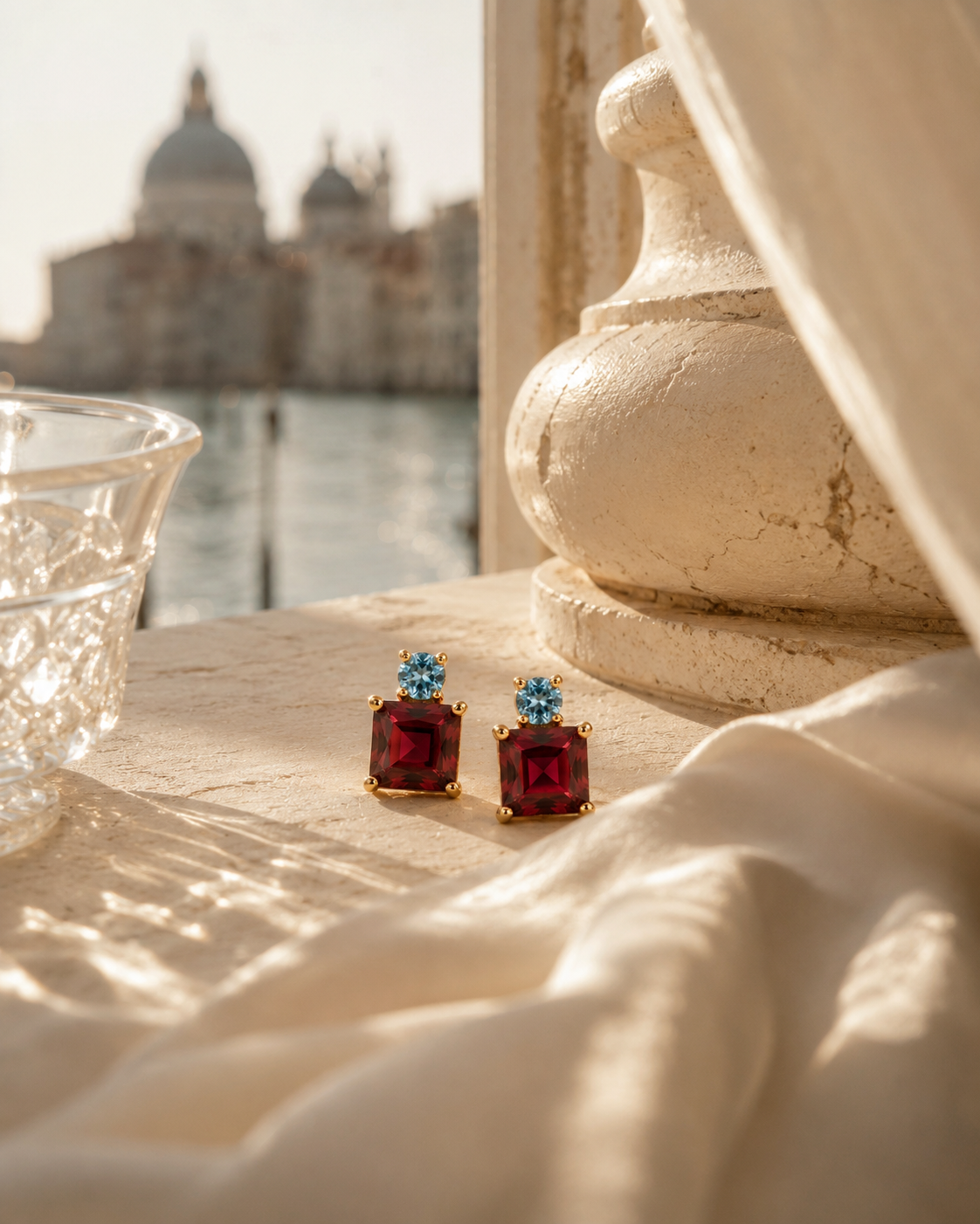 The Venetian Garnet & Aquamarine 14K Gold Filled Studs