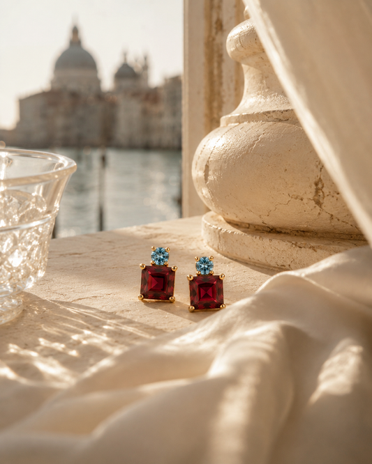 The Venetian Garnet & Aquamarine 14K Gold Filled Studs