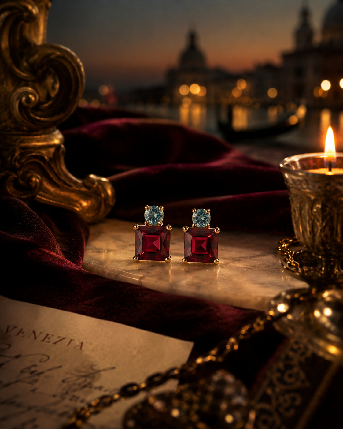 The Venetian Garnet & Aquamarine 14K Gold Filled Studs